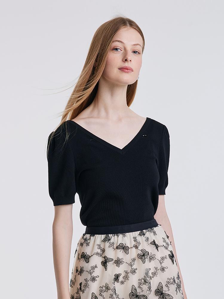 Black Knitted Top With Bow – GOELIA