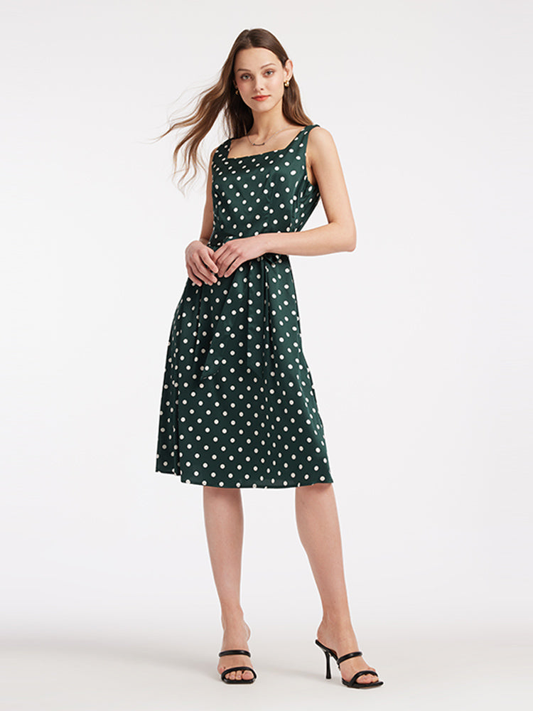 Green silk best sale polka dot dress