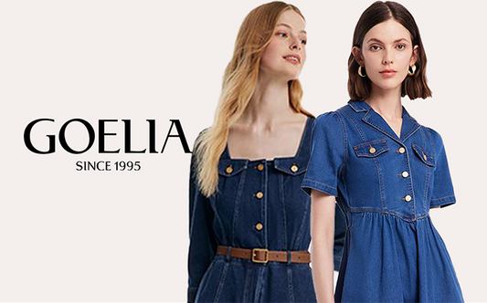 The two ladies both wear denim dresses.