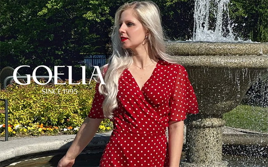 a lady wears a red polka dot printed dress