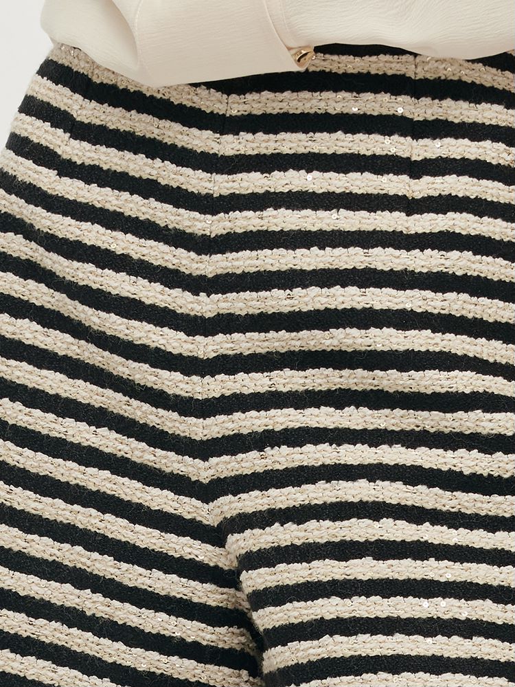 Black And White Stripe Tweed Women Shorts GOELIA