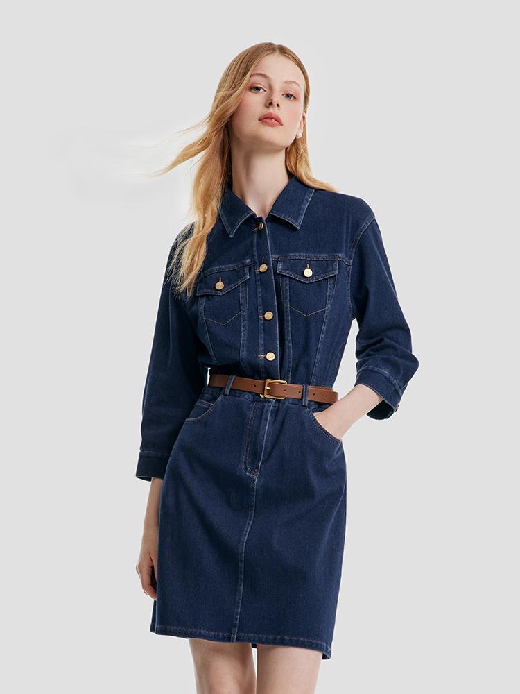 Knited Denim Dress With Belt GOELIA