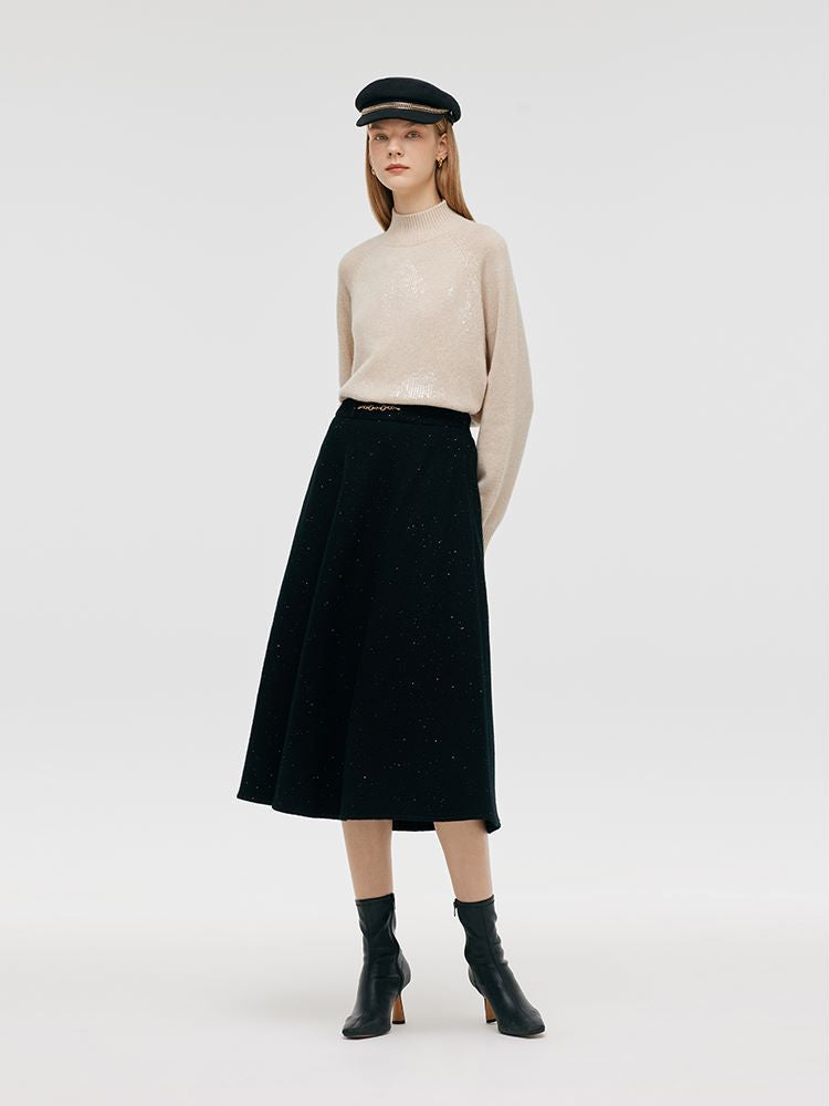 Wool Knitted Sequins Women Half Skirt GOELIA