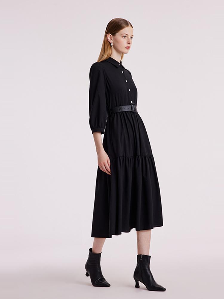 Machine Washable Silk And Woolen Collared Dress – GOELIA