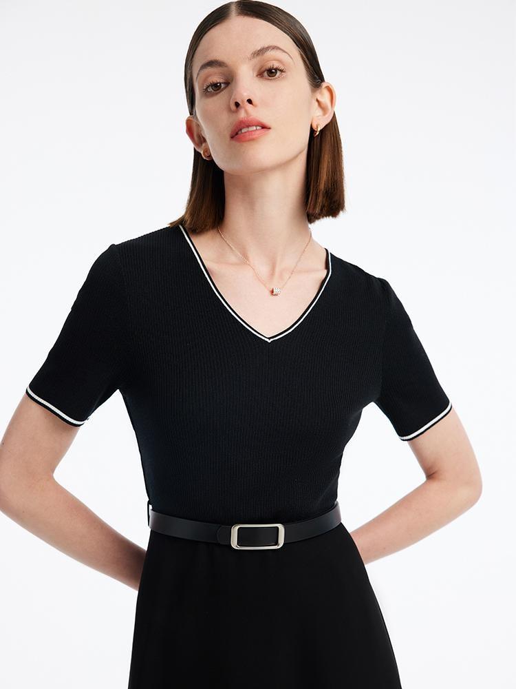 Gathered Waist Acetate Mini Black Dress GOELIA