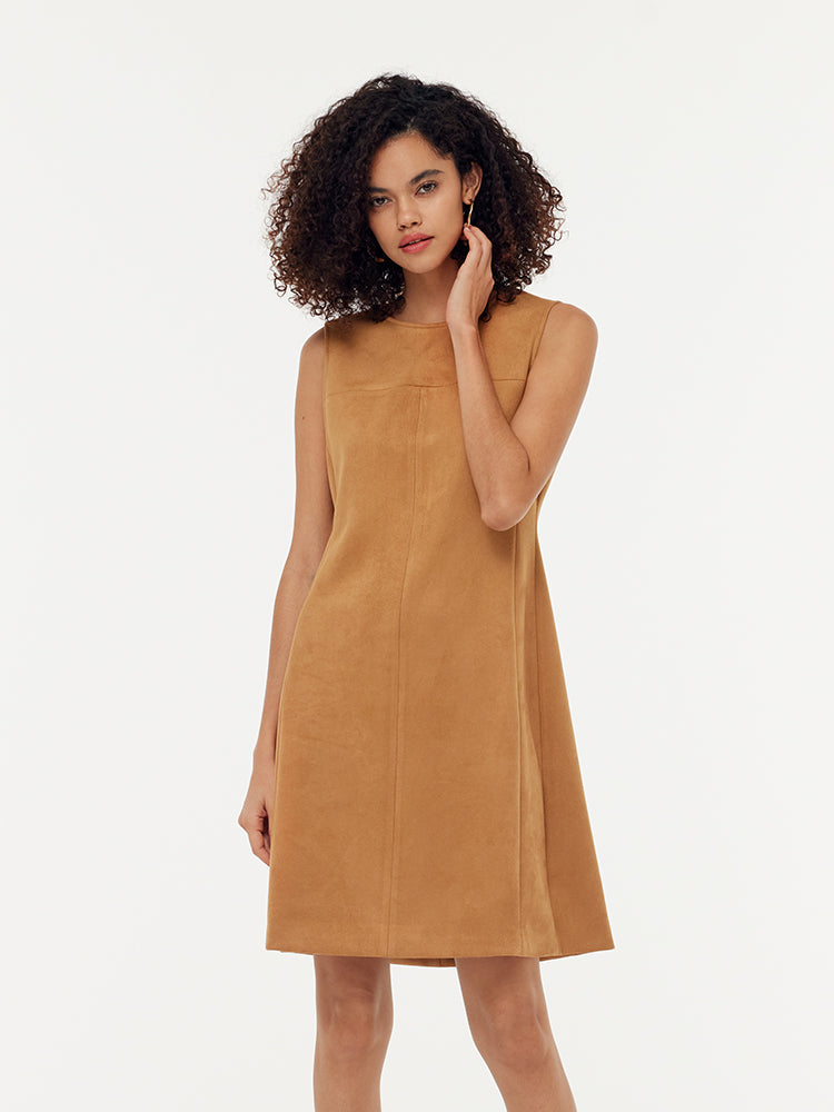 Faux Suede Women Vest Mini Dress GOELIA