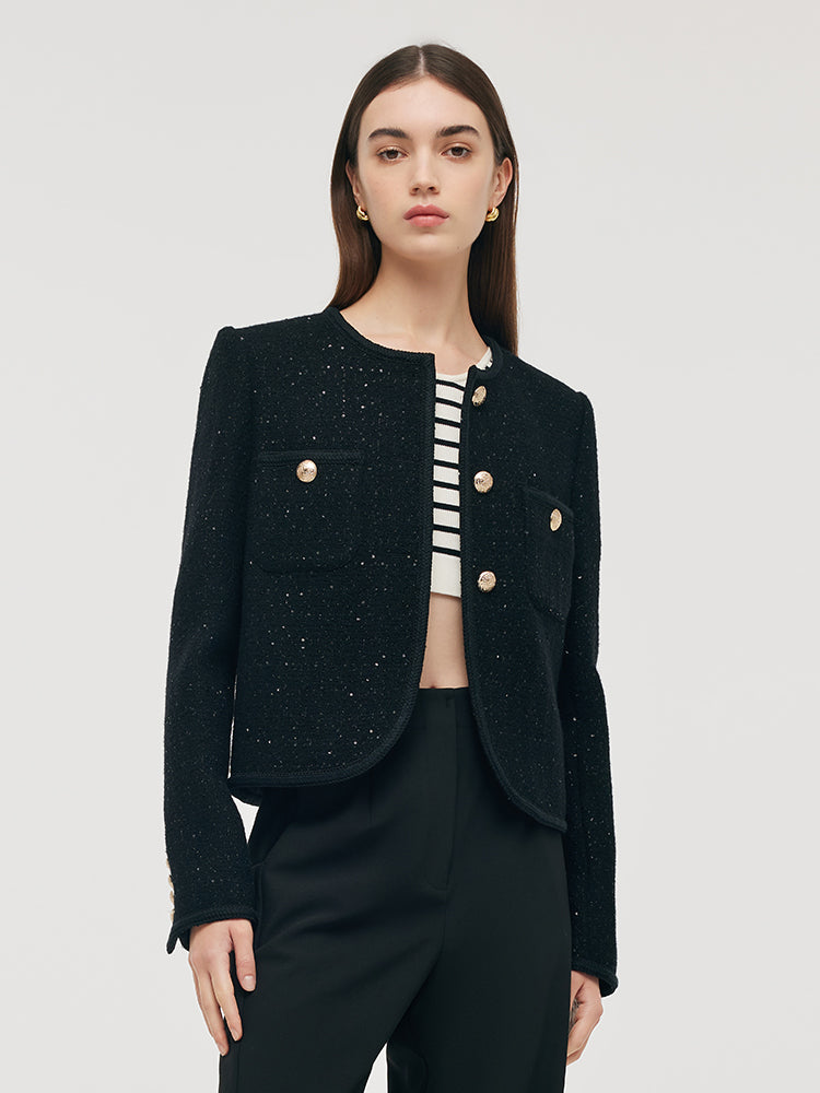 Wool Blend Tweed Single-Breasted Women Crop Jacket GOELIA