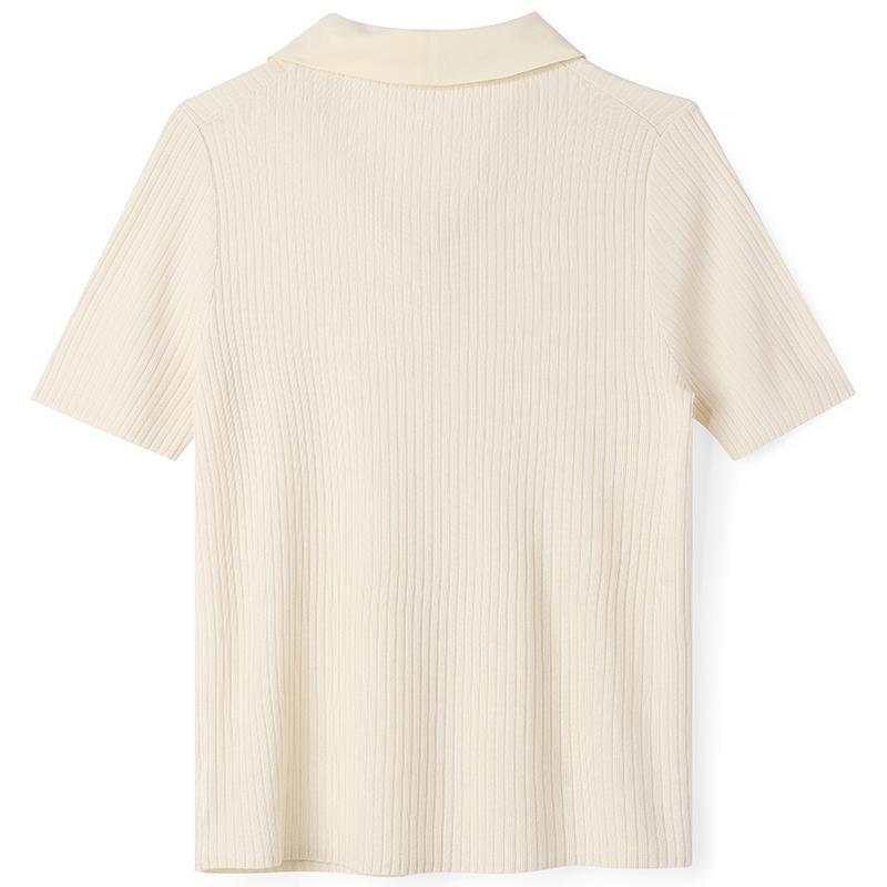 White Acetate V-neck Knitted Top GOELIA