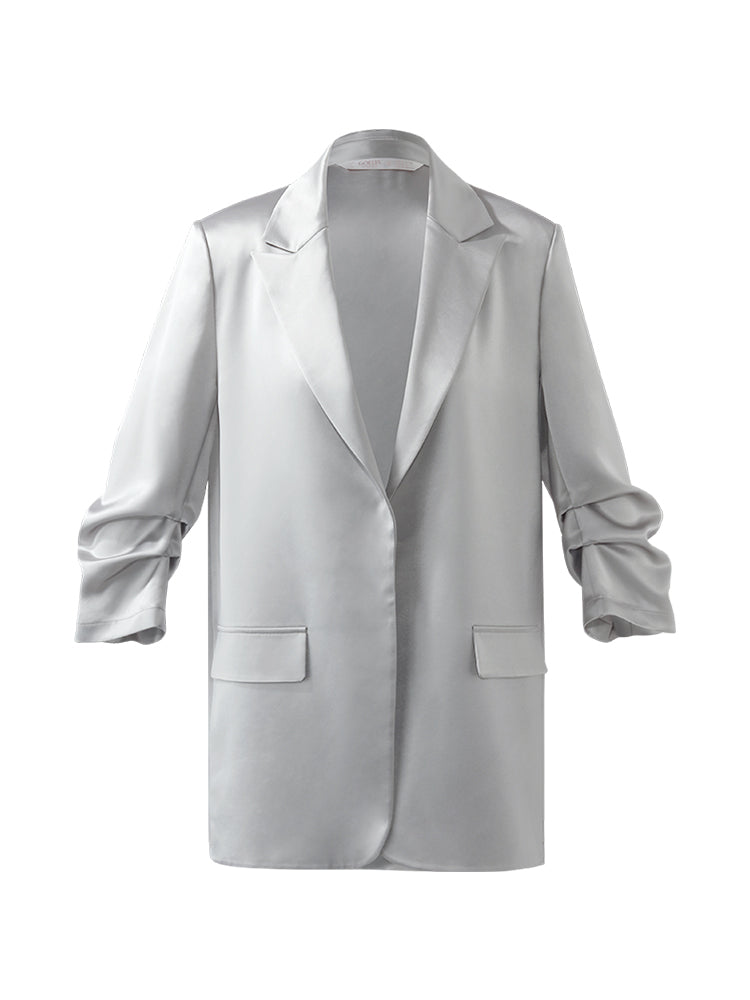 Acetate 3/4 Ruched Sleeves Women Blazer GOELIA