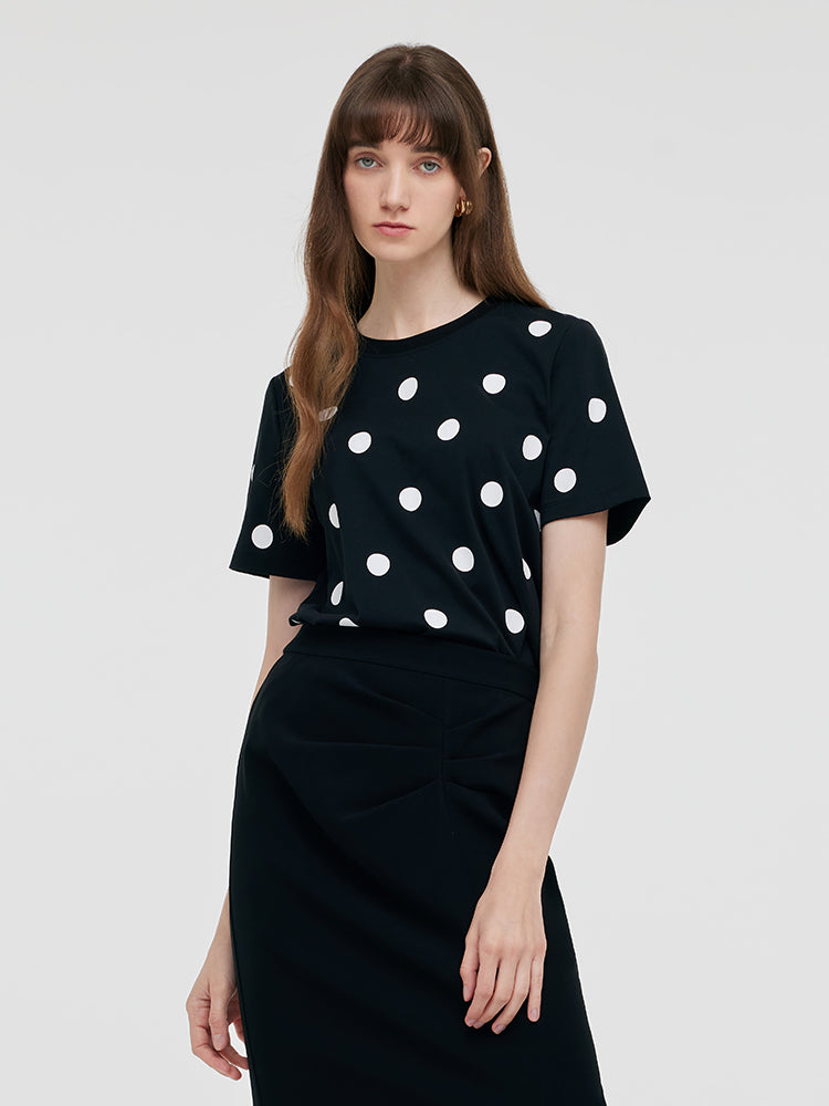 Round Neck Polka Dots Printed Women T-Shirt GOELIA