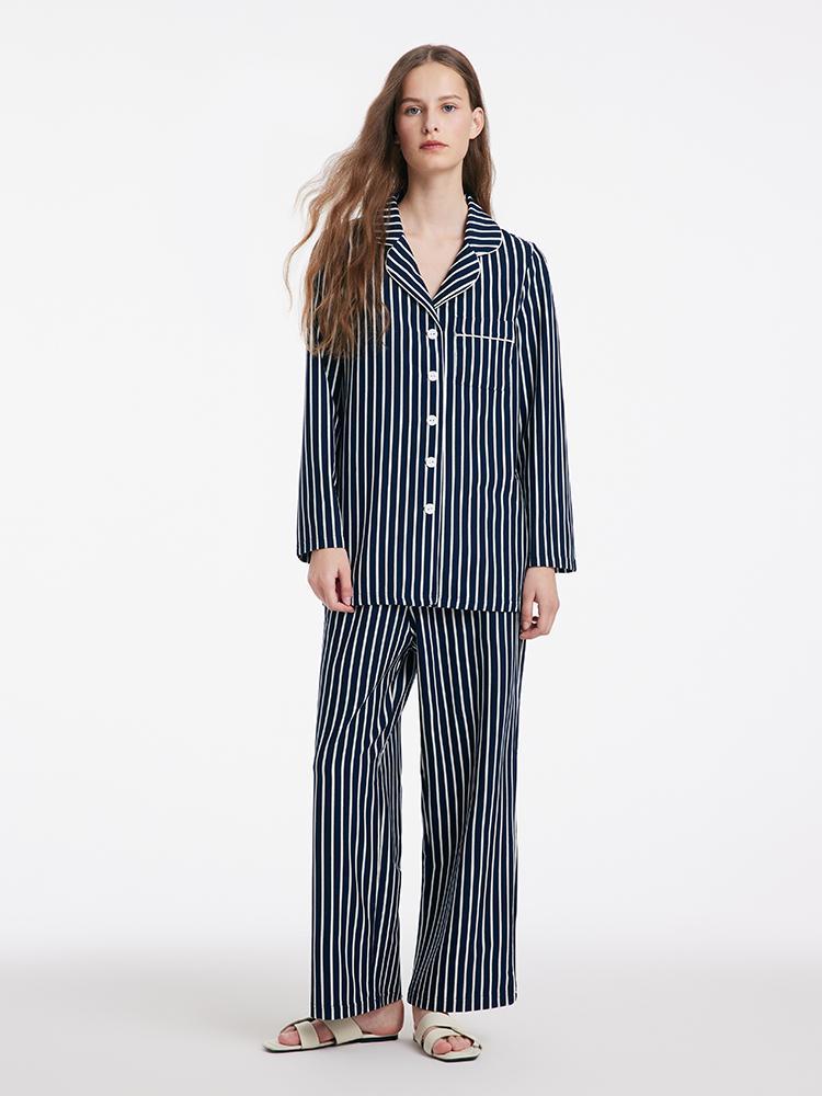 Long Sleeves And Pants Striped Pajamas Two-Piece Set GOELIA