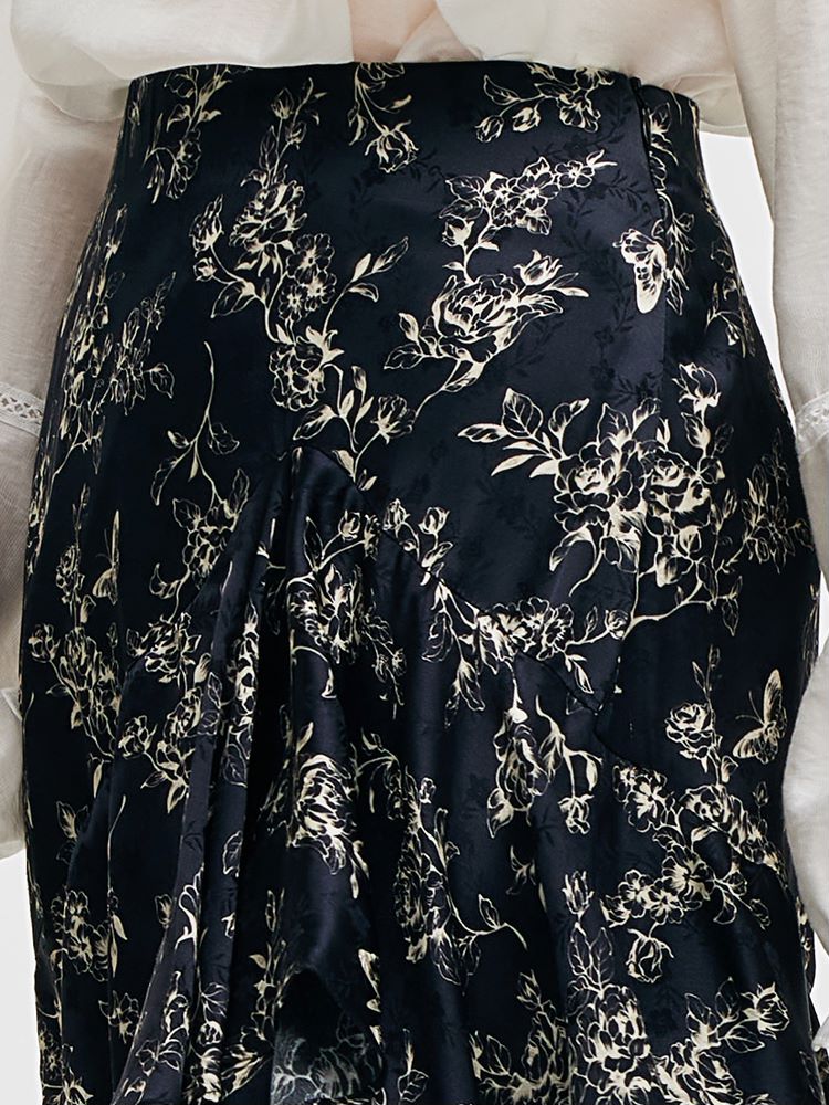 Floral Printed Ruffle Trim Women Half Skirt GOELIA