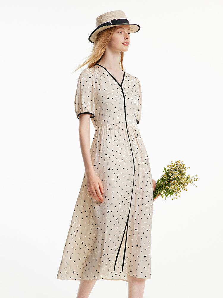 Apricot V-neck Print Dress GOELIA