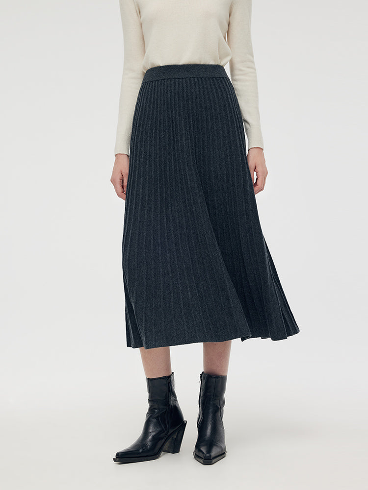 Wool A-Line Pleated Women Midi Skirt GOELIA