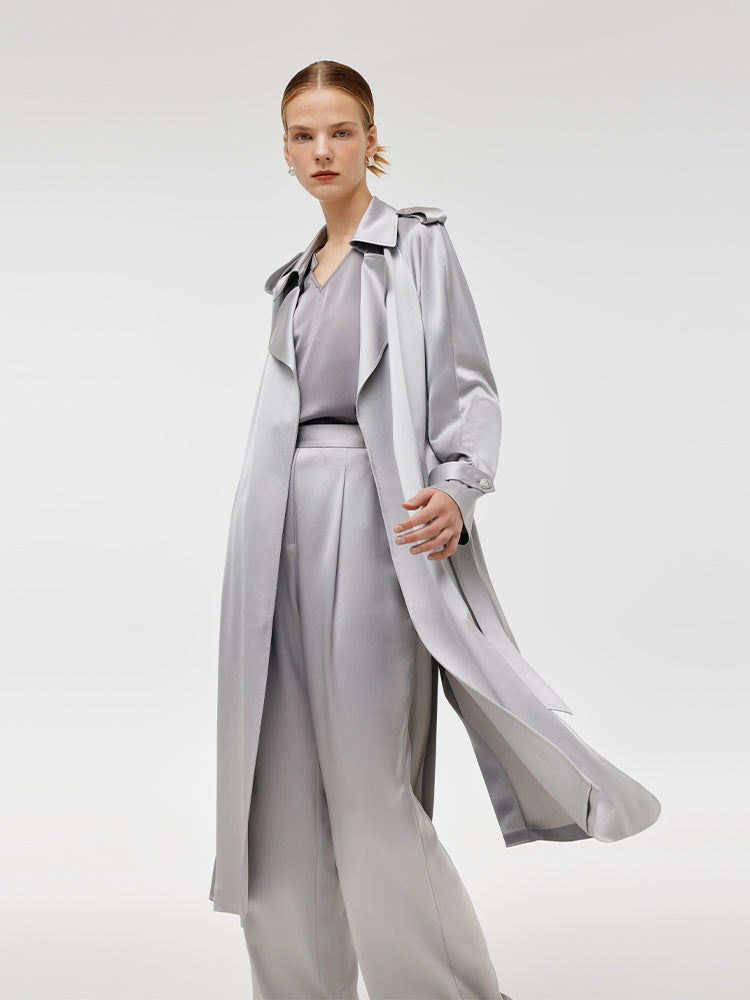 Acetate Women Trench Coat With Belt GOELIA