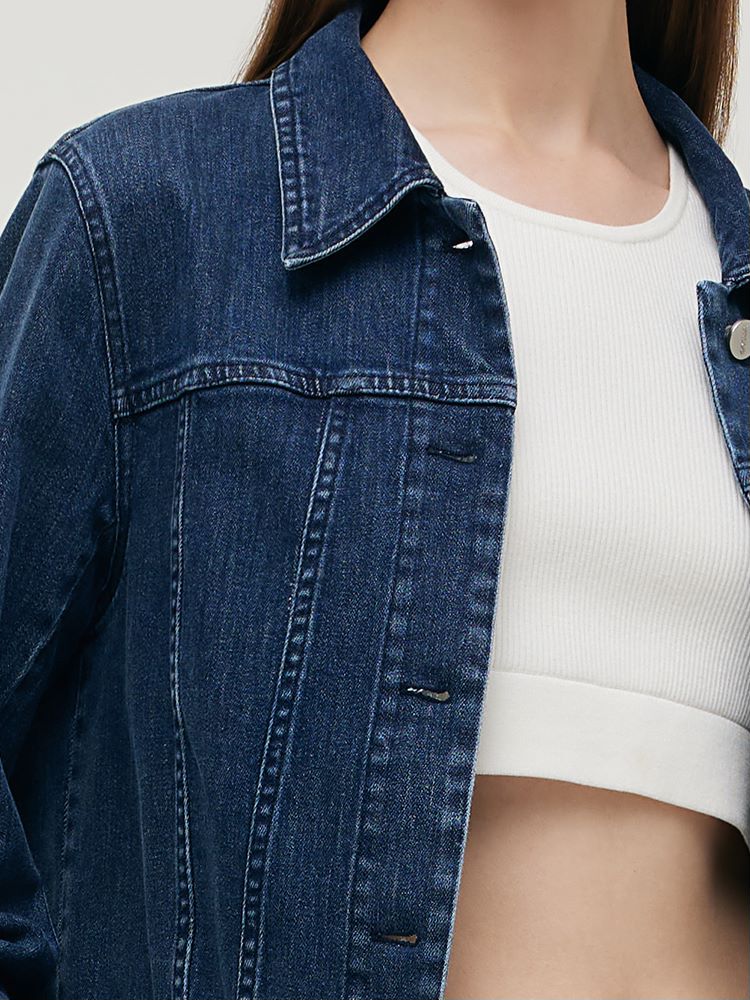 Denim Lapel Single-Breasted Women Crop Jacket GOELIA