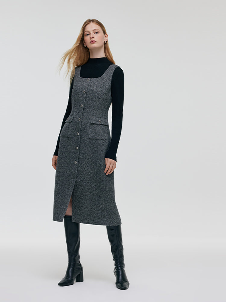 Machine Washable Wool Sweater And Washable Wool Vest Midi Dress Two-Piece Set GOELIA