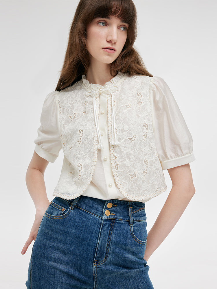 New Chinese-Style Lace Sequins Patchwork Women Blouse GOELIA