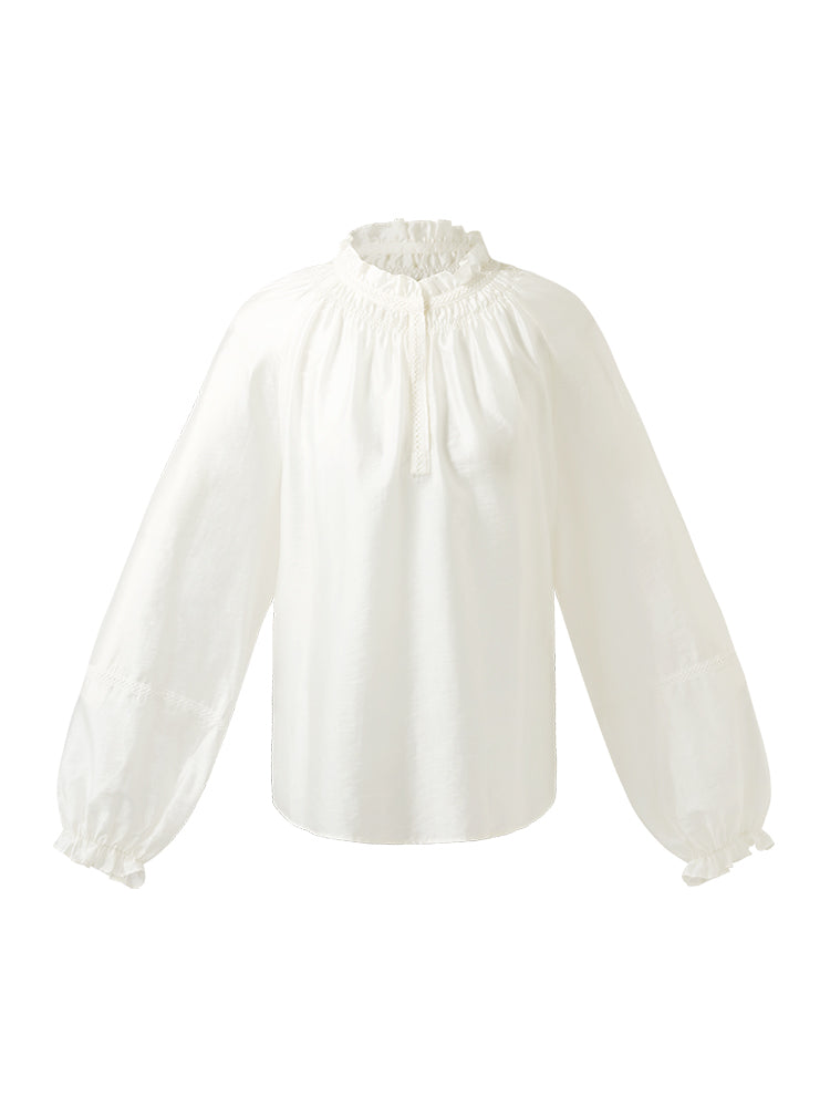 Tencel Loose Ruffle Neck Women Blouse GOELIA