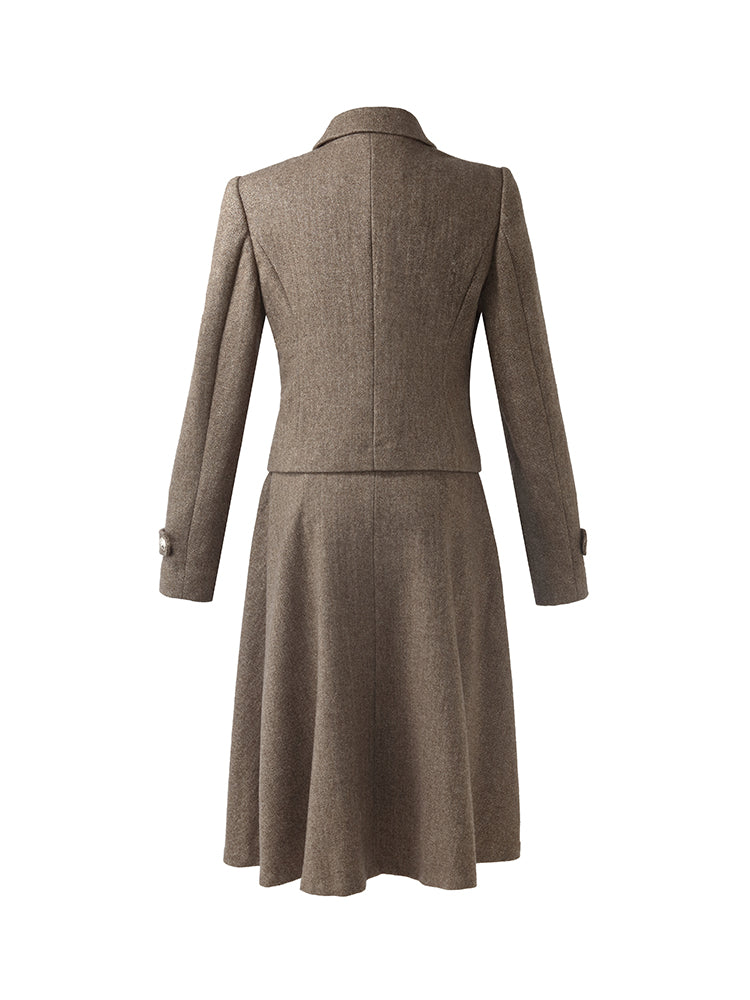 Washable Wool Crop Jacket And A-Line Skirt Two-Piece Set GOELIA