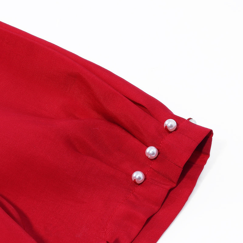 Chili Red Puff Sleeve Shirt GOELIA