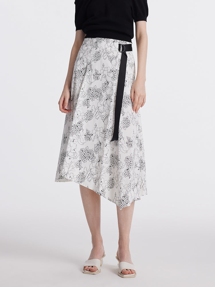 Iris Print Asymmetric Hem Women Half Skirt GOELIA