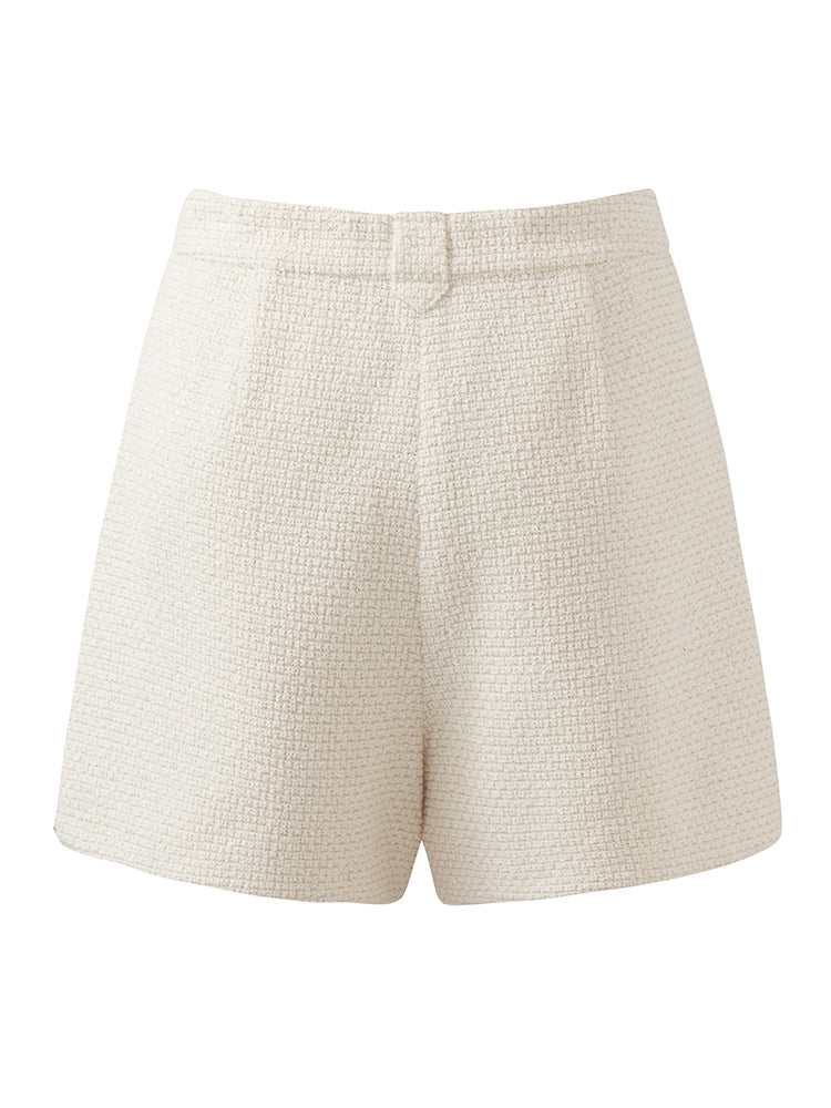 Ivory White Tweed A-Line Women Shorts GOELIA