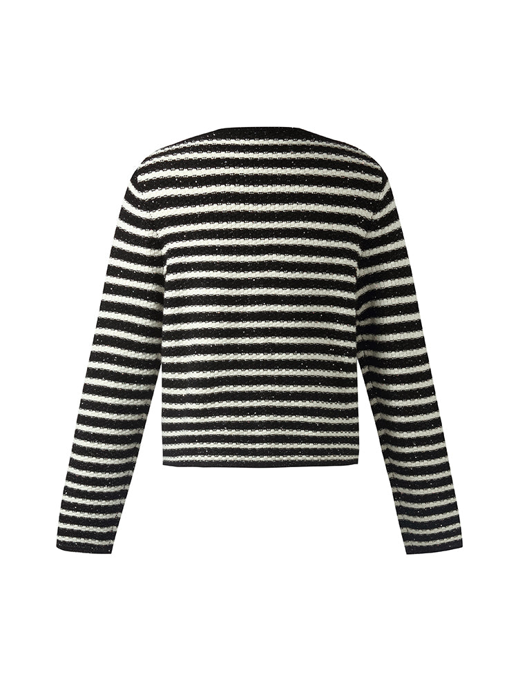 Black And White Stripe Women Cardigan GOELIA