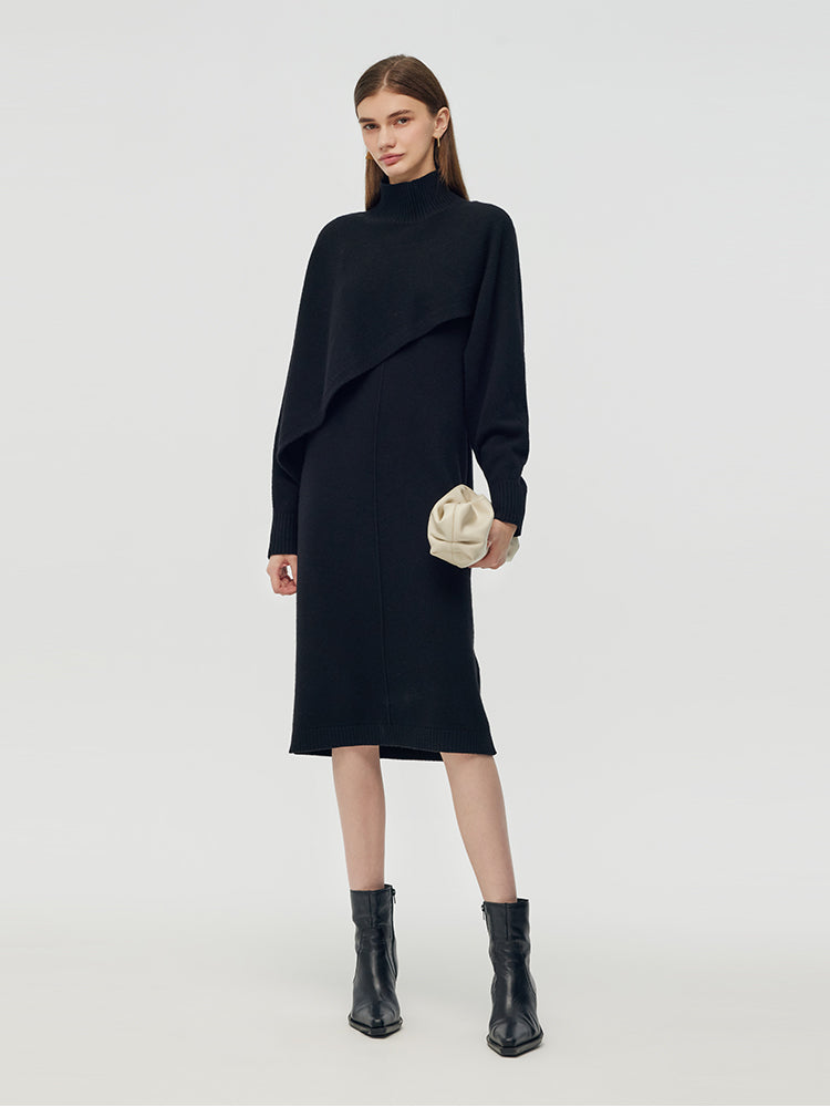 100% Wool Turtleneck Cloak And Dress Two-Piece Set GOELIA