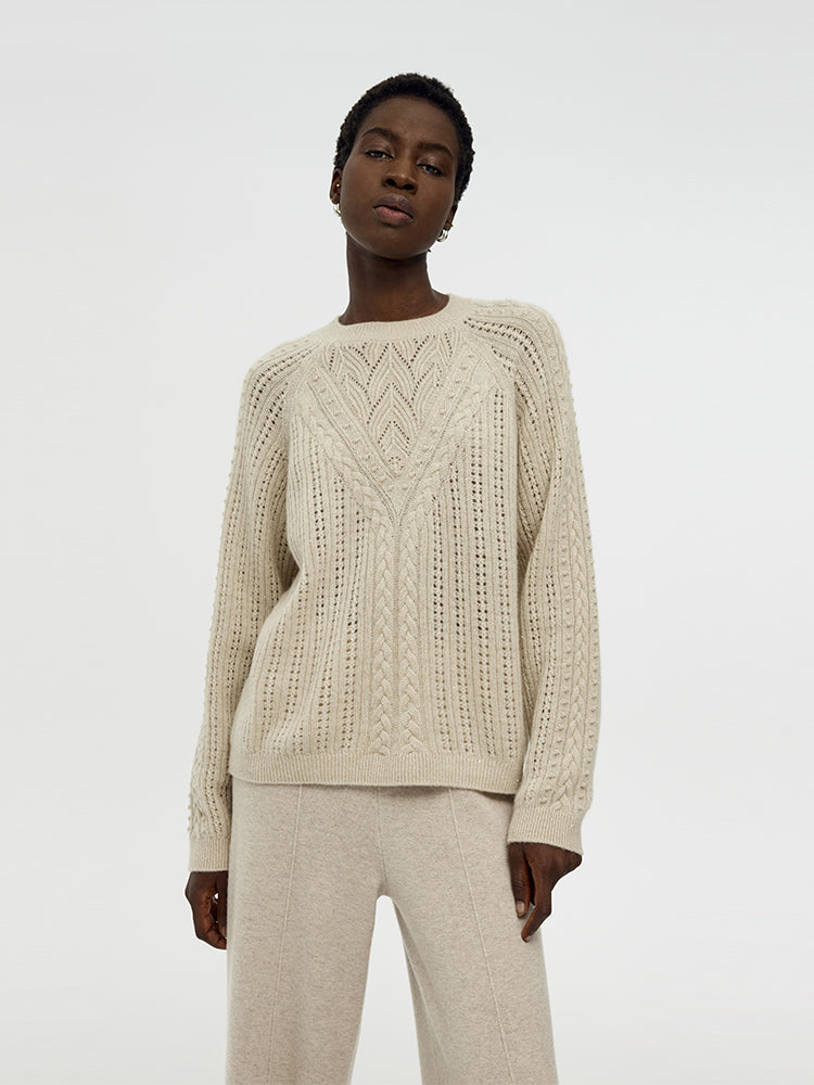 Cashmere Cable Knit Women Sweater GOELIA