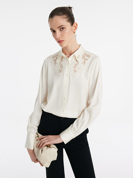 Mulberry Silk Embroidered Openwork Women Shirt – GOELIA