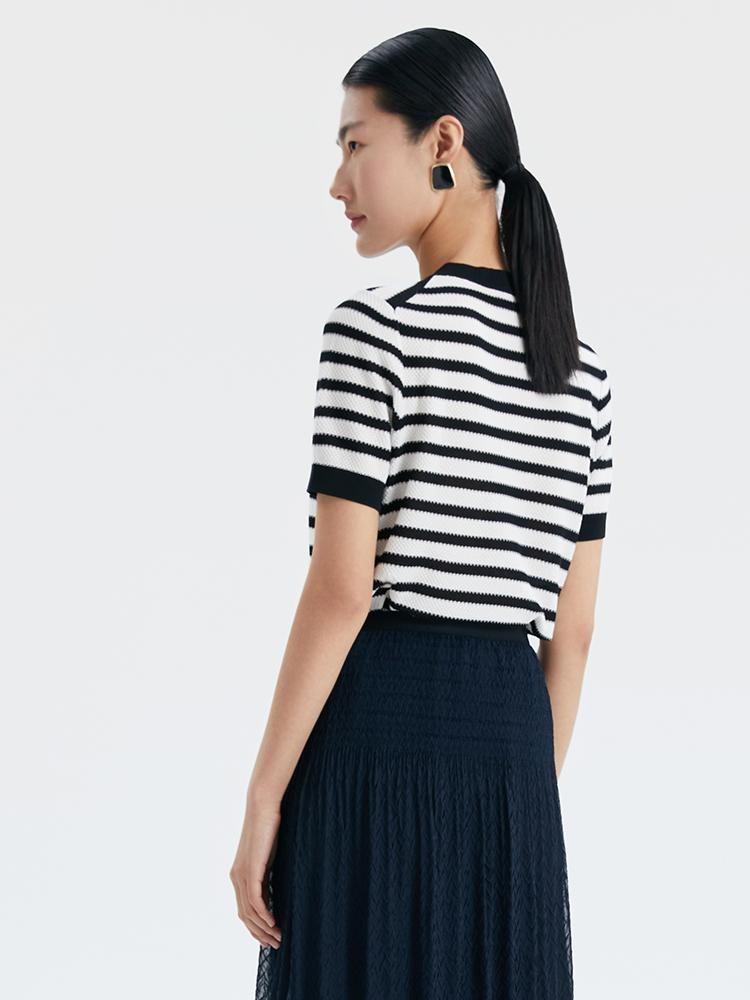 Acetate Stripe Cropped Knit Top GOELIA