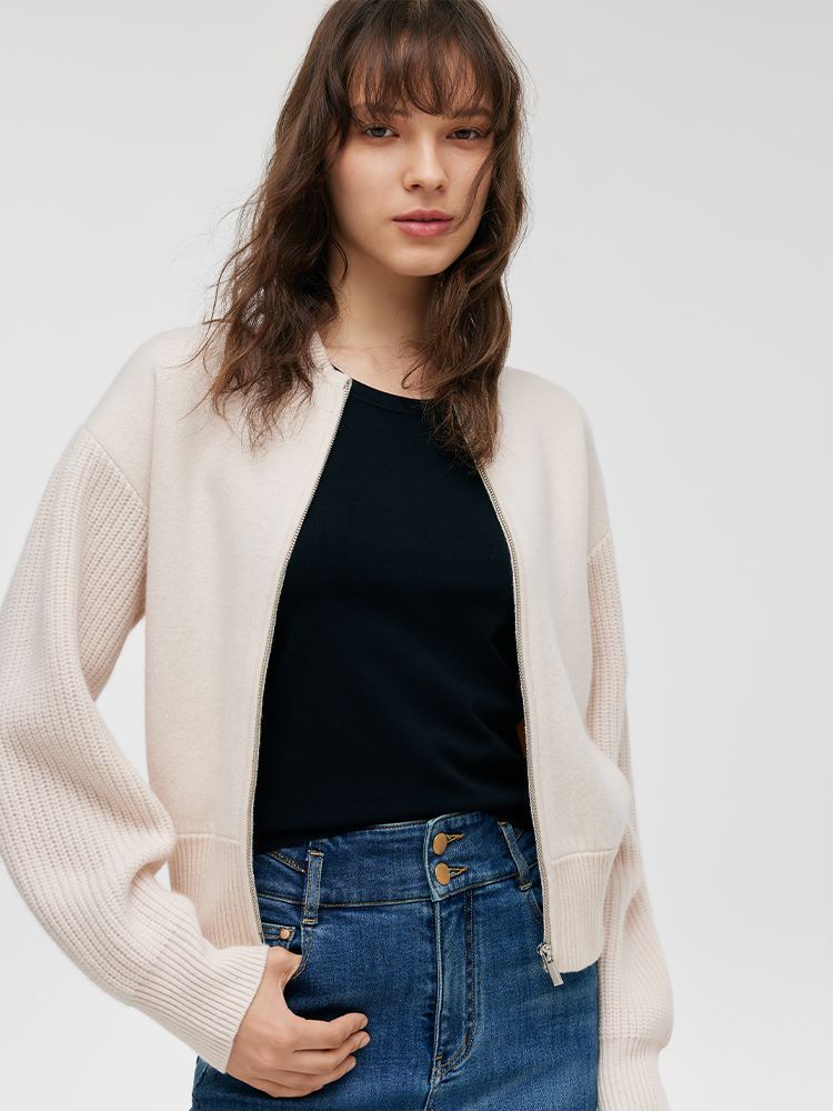 Wool Collarless Zip-Up Women Jacket GOELIA