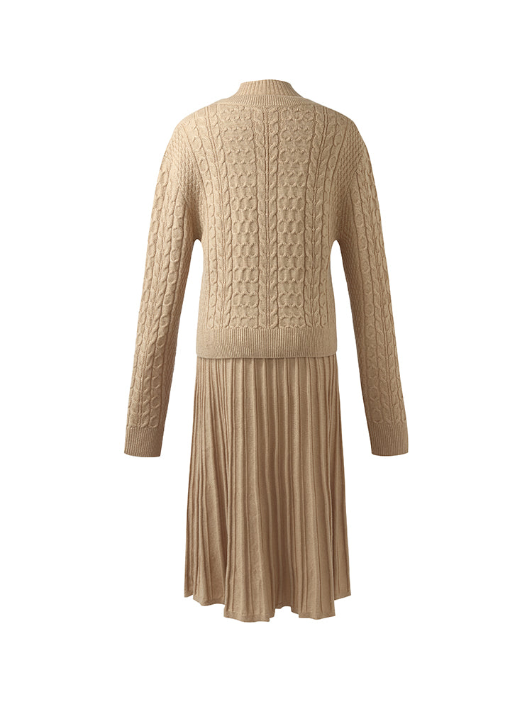 Wool V-Neck Women Sweater And Sleeveless Midi Dress Two-Piece Set GOELIA