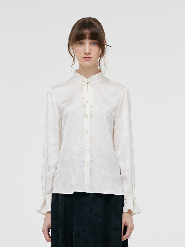 Jacquard Mandarin Collared Women Shirt GOELIA