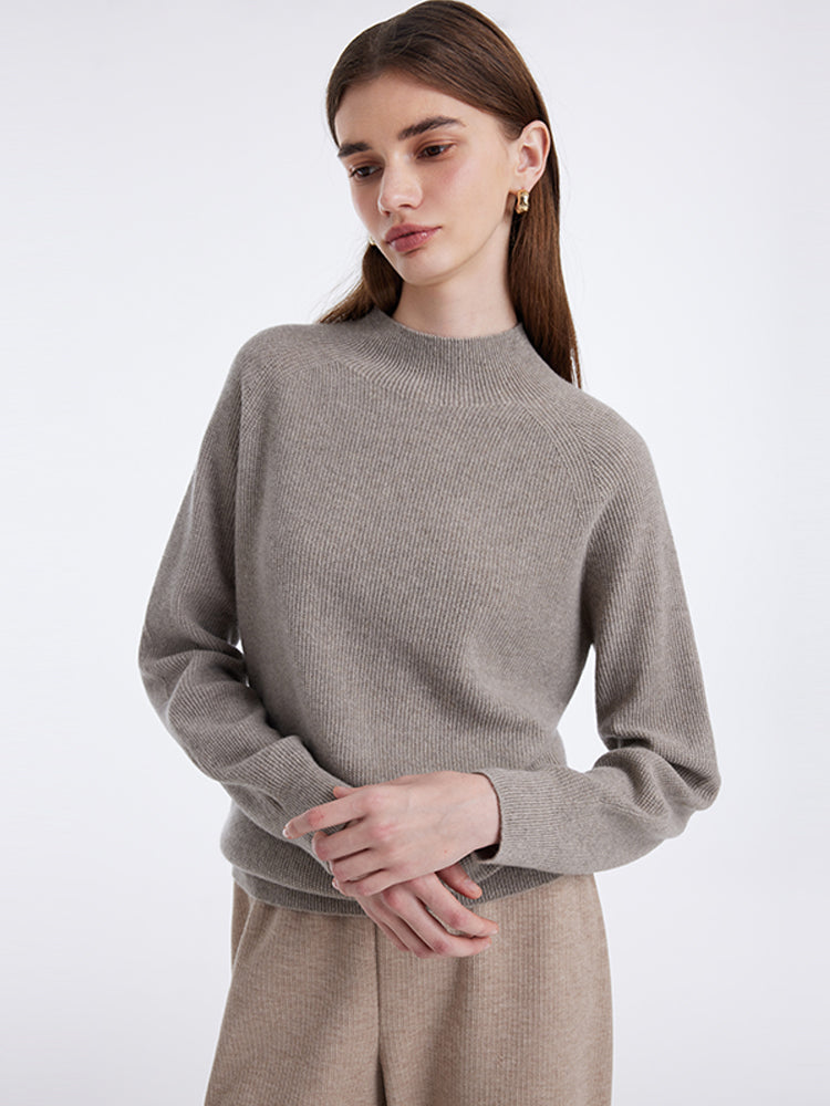 Cashmere Seamless Mock Neck Women Sweater GOELIA