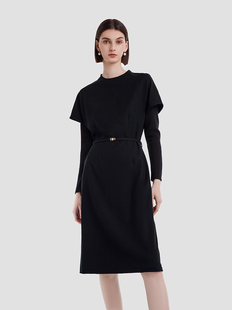 Cashmere And Woolen Double-Layer Pieces Midi Dress GOELIA