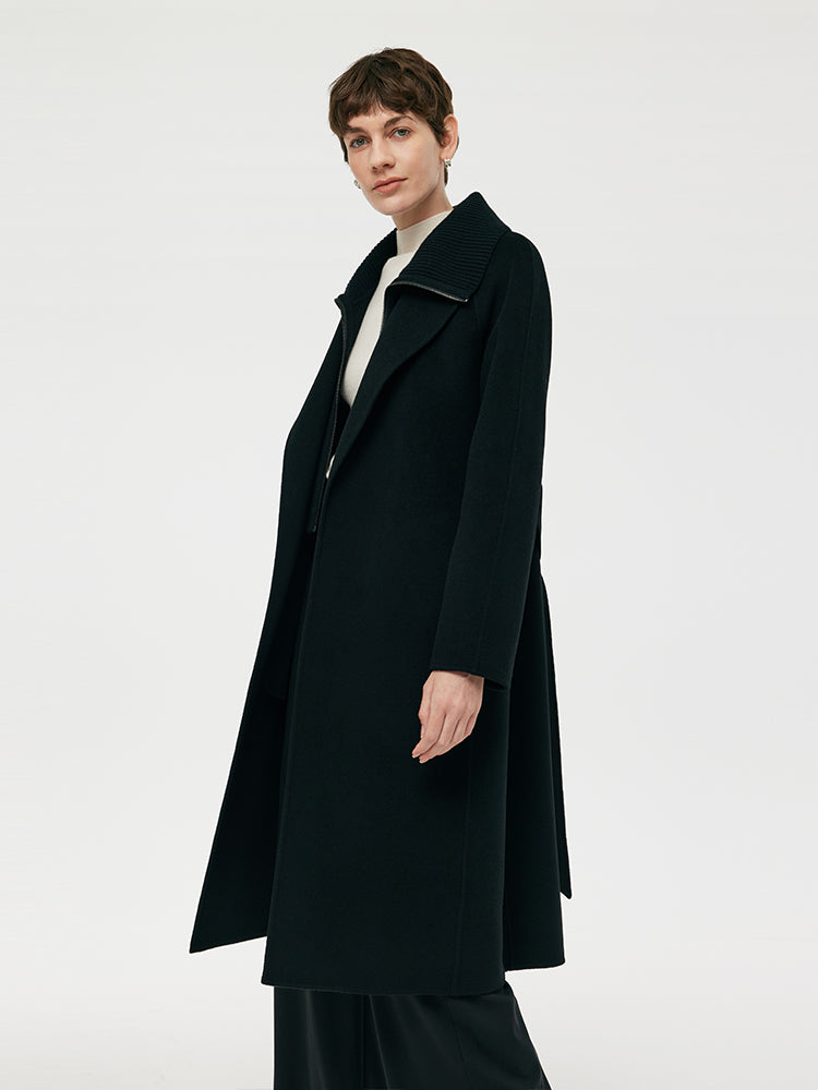 Cashmere And Wool Women Wrap Coat With Detachable Zipper GOELIA