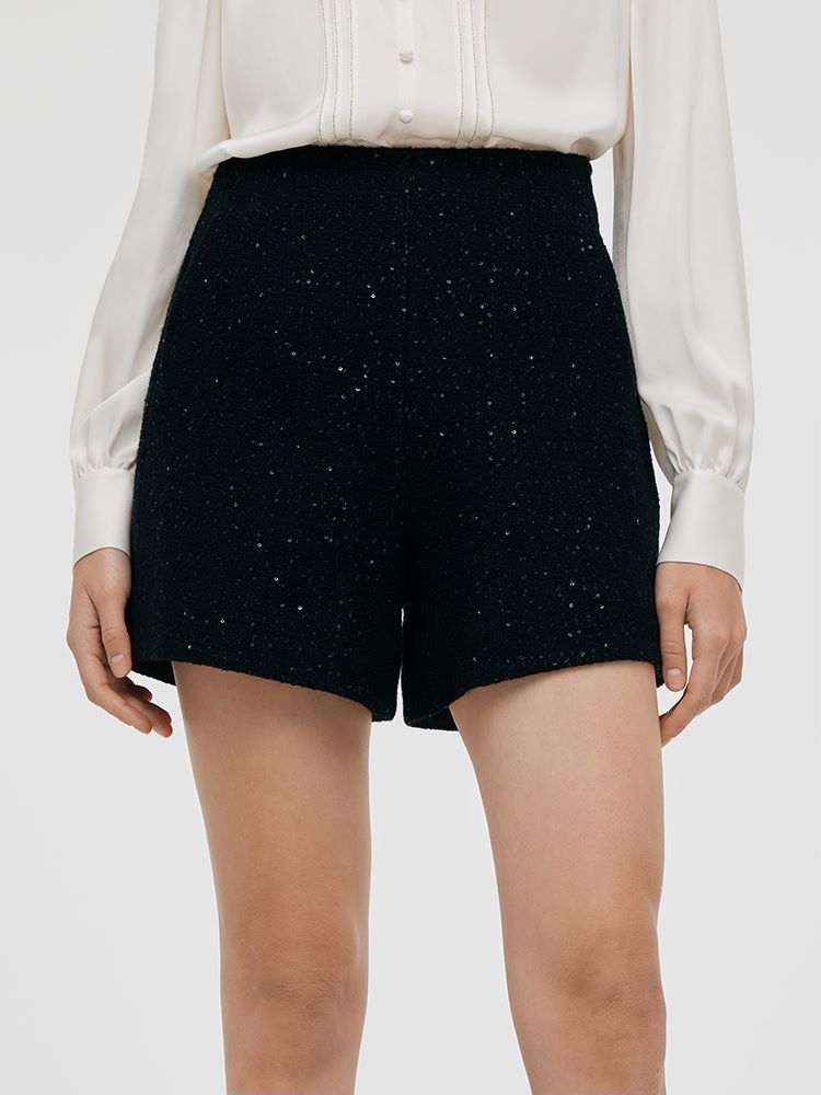 Wool Blend Sequins A-Line Women Shorts GOELIA