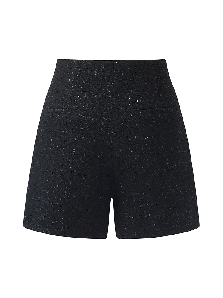 Wool Blend Sequins A-Line Women Shorts GOELIA