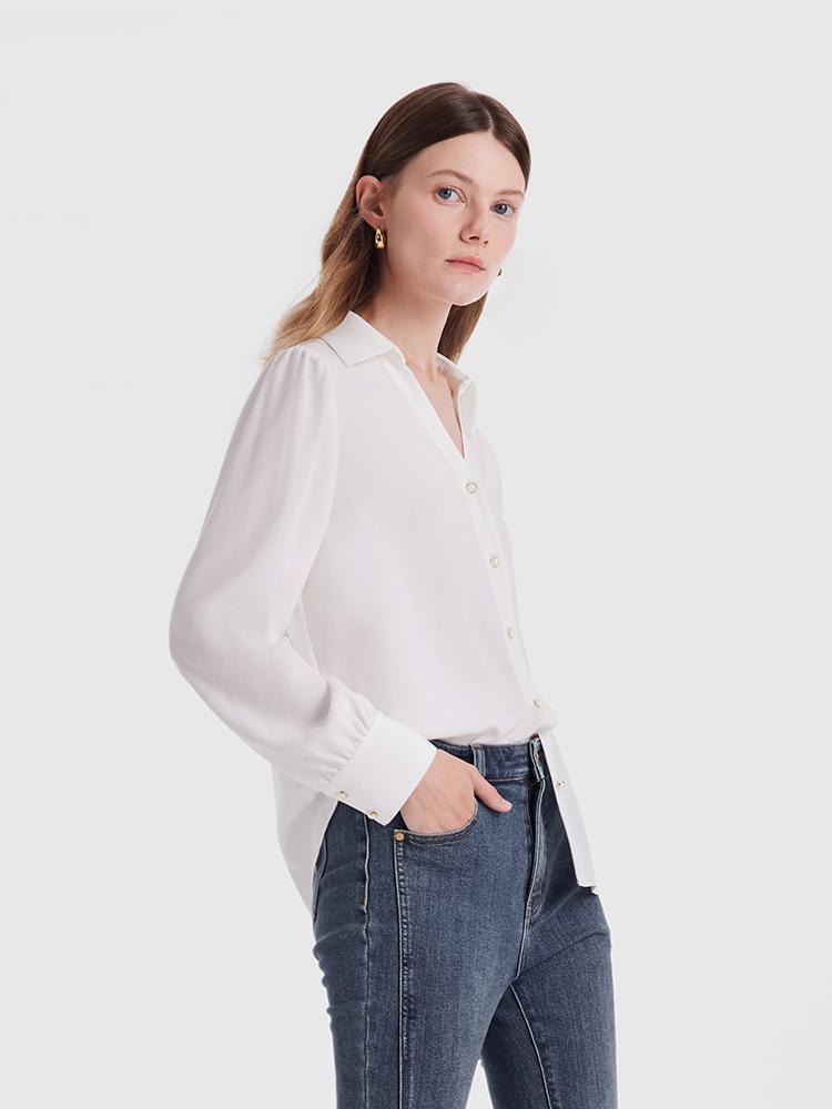 V-Neck Straight Fit Acetate Shirt GOELIA