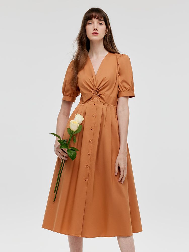 V-Neck Knotted Women Midi Dress GOELIA