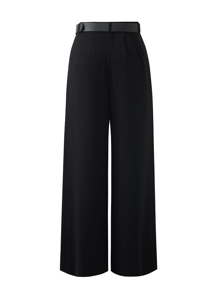 Triacetate Wide Leg Women Pants With Leather Belt GOELIA