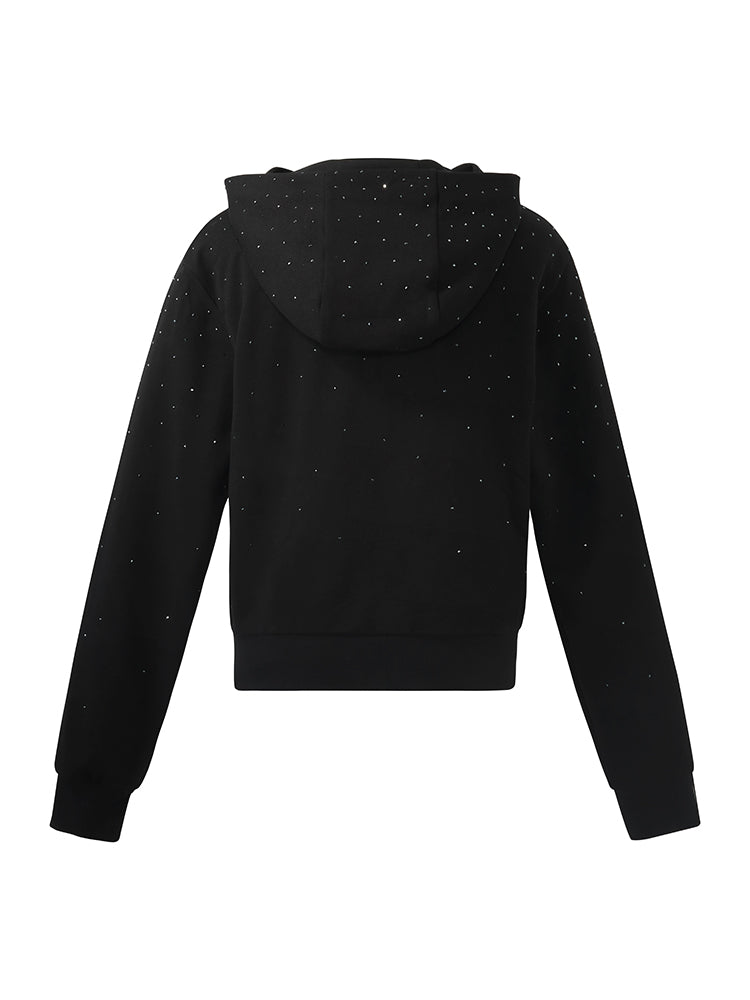 Rhinestone Knitted Women Crop Zip Hoodie GOELIA