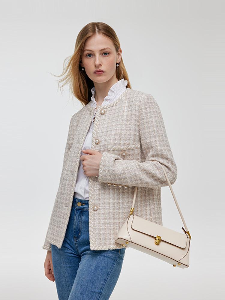 Wool Blend Tweed Single-Breasted Women Jacket GOELIA