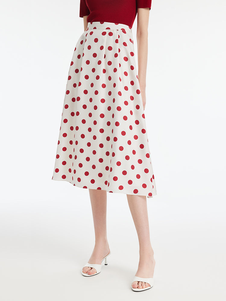 16 Momme Mulberry Silk Polka Dots Printed Women Half Skirt GOELIA