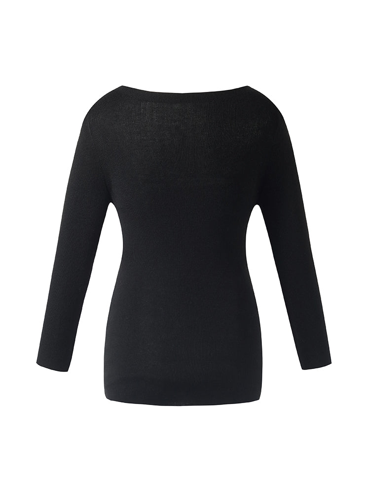 Triacetate-Cashmere Blend Boat Neck 3/4 Sleeves Women Sweater GOELIA