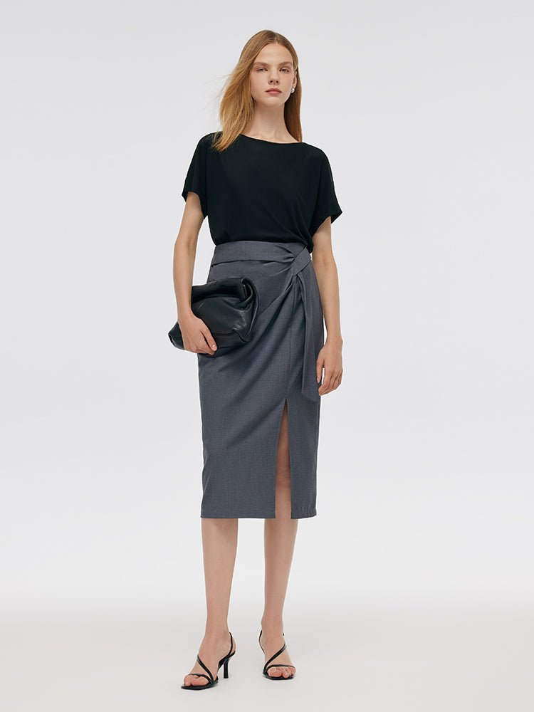 Black Acetate Top And Skirt Two-Piece Set GOELIA