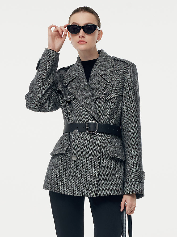 Washable Wool Quilted Women Coat With Belt GOELIA