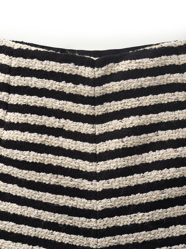 Black And White Stripe Tweed Women Shorts GOELIA